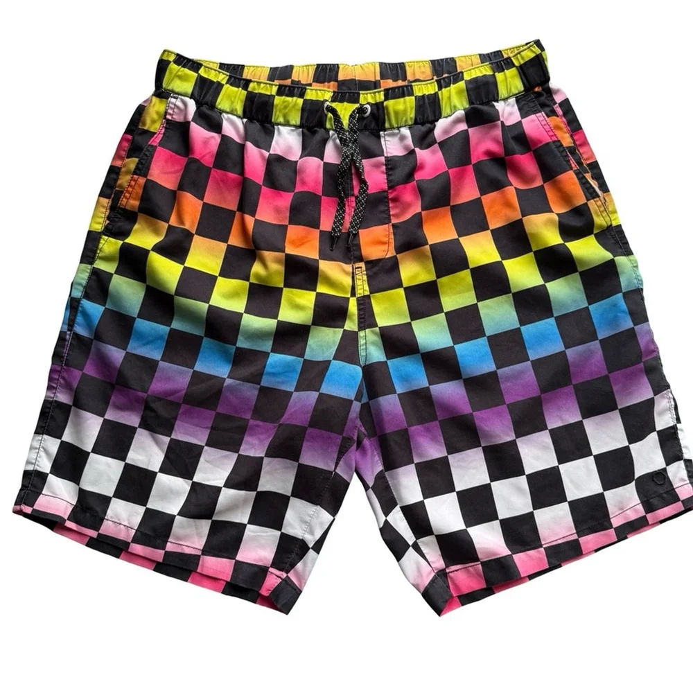 Empyre Y2K Festival Rainbow Multicolour Checkered Shorts Size L Pride Beach